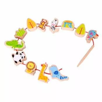 Классический Мир Зоопарк Бусины Петля Игрушка Животное Бусина Играть 2 Года Игрушки Деревянная Развивающая Игрушка Подарочные Строительные Блоки (CL3632)