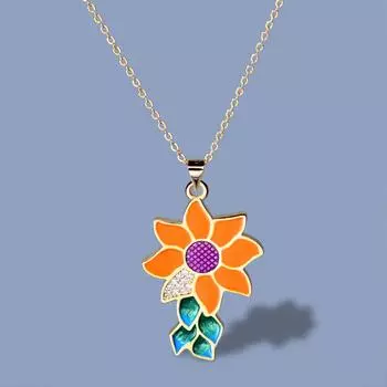 Классический многоцветный кулон с солнечным цветком, женское ожерелье для ювелирных изделий, цепочка на свитер, эмаль ручной работы, женские ювелирные изделия, роскошные оранжевый
