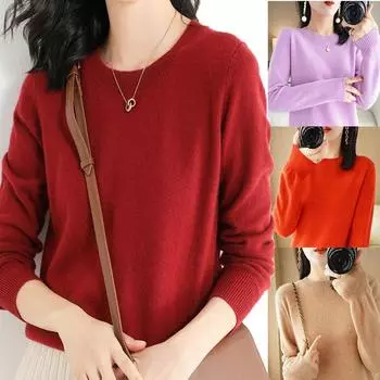 Классический модный стиль кашемировый пуловер женский шерстяной свитер с круглым вырезом и длинным рукавом трикотаж мягкий теплый базовый свитер одежда топы M белый