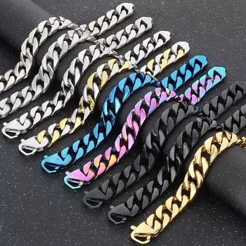 Классический мужской браслет для мужчин, матовая сплошная нержавеющая сталь, 15 мм, кубинская цепочка с звеньями, мужские браслеты, 9 цветов в наличии 21CM серебряный