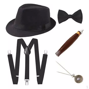 Классический мужской джентльменский танцевальный костюм фокусника, шляпа, галстук-бабочка чёрный