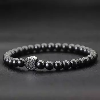 Классический мужской натуральный черный желчный камень с магнитной ракушкой, серебряный браслет из бисера, женский простой якорь из бисера, персонализированные подарки для пары 4mm