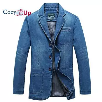 Классический мужской пиджак с зубчатым воротником и 3 пуговицами Cosy Up, потертый джинсовый пиджак M синий