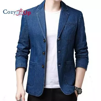 Классический мужской пиджак с зубчатым воротником и 3 пуговицами Cosy Up, потертый джинсовый пиджак