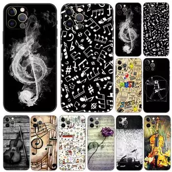 Классический музыкальный скрипка с нотами, черный чехол из ТПУ для iPhone 5 5S se 6 6s 7 8 plus x 10 XR XS 11 12 13 mini pro MAX, задняя крышка iphone 5 5S SE 2016