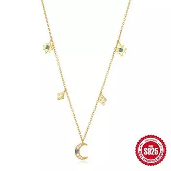 Классический набор из стерлингового серебра S925 «Звезда и луна» с опалом, многослойное женское колье, восьмиконечная звезда, четверная цепочка для ключицы 925 silver золотой