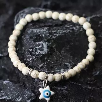 Классический браслет из натуральной бирюзы с круглыми бусинами «Дьявольский глаз» для пары друзей, подходящий по размеру 19.5cm/7.68inch белый