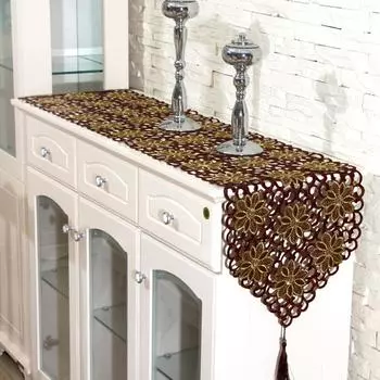 Классический обеденный журнальный столик с цветочной вышивкой, подставка для столовых приборов, домашний декор 40x176cm кофейный