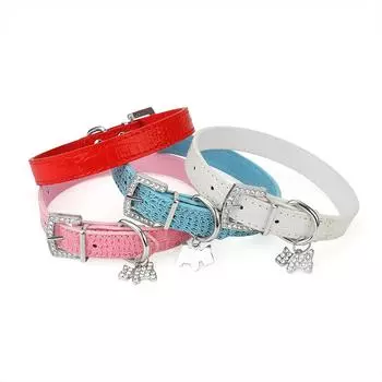 Классический ошейник для собак из искусственной кожи, ошейник с крокодиловым узором, подвеской в виде щенка и пряжкой со стразами для маленьких и средних собак и кошек XS neck 20-27cm