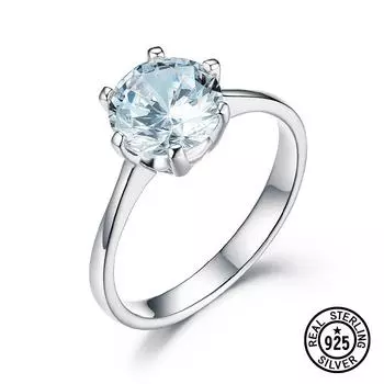 Классический пасьянс из стерлингового серебра 925 пробы с прозрачным круглым цирконом, простой дизайн, кольца для женщин, подарок на годовщину, изысканные украшения 6