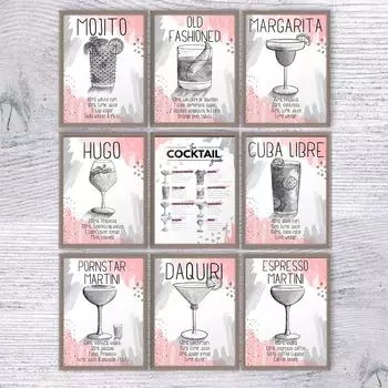 Классический плакат с рецептом коктейля, бар, паб, кафе, кухня, настенная картина на холсте, принты с красным вином, скандинавский современный домашний декор, бескаркасный 21cm30cm No Frame