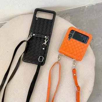Классический плетеный чехол из искусственной кожи для Samsung Galaxy Z Flip 3 5g с регулируемым ремешком через плечо For Samsung Z Flip