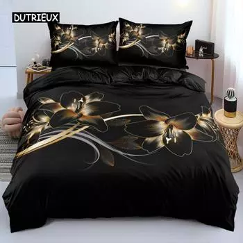 Классический пододеяльник, комплект постельного белья Flower Blue Gold King, Queen, Full, Twin, наволочки, постельное белье, комплект постельного белья 260x220 см EU single(135x200cm)