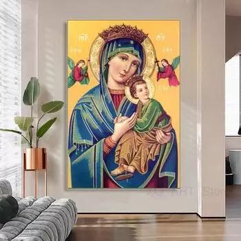 Классический постер «Богоматерь Мать вечной помощи», настенные художественные холсты, картины и принты для гостиной, домашний декор, безрамные подарки 21x30cm No Framed