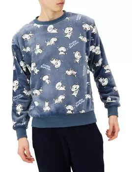 Классический пушистый свитшот с рисунком мелка Shiro, синий [Airin] Shin-chan, мужской синий