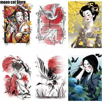 Классический японский гейша, кошка кои, пейзаж, холст, картина, настенное искусство, черный и красный постер, украшение для гостиной, дома, Куадрос 21x30cm No Frame