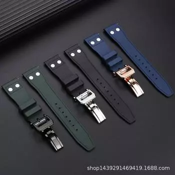 Классический ремешок для часов из мягкого фторкаучука FKM 20 мм, 21 мм, 22 мм, для часов IWC, большой ремешок Pilot Portofino GUN с заклепками 22mm