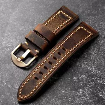 Классический ремешок для часов ручной работы из воловьей кожи 20 21 22 23 24 мм, винтажный кожаный браслет с мягкой утолщенной бронзовой пряжкой 20mm
