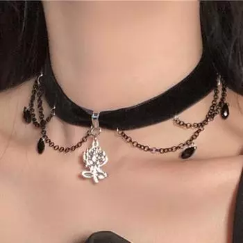 Классический ретро шейный платок с розой, простой романтический подарок для пары, ожерелье, воротник, японский воротник, цепочка, ювелирные изделия чёрный