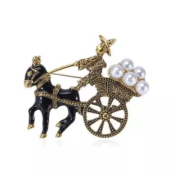 Классический ретро-стиль брошь в виде ослика, тянущего тележку, сплав, жемчужная булавка, свитер, куртка с аксессуарами золотой