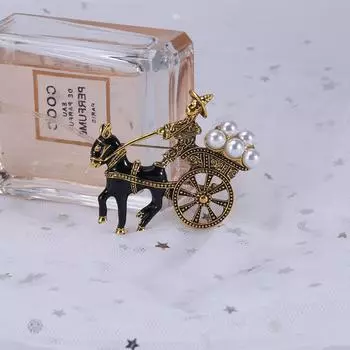 Классический ретро-стиль брошь в виде ослика, тянущего тележку, сплав, жемчужная булавка, свитер, куртка с аксессуарами золотой