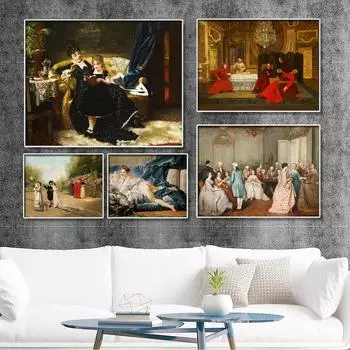 Классический ретро-стиль в европейском стиле для домашнего бара в отеле, декоративная живопись для леди, холст, картина маслом, настенные панно для гостиной 21*30cm