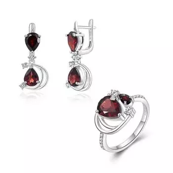 Классический романтический комплект серег из серебра S925 для женщин, жены, натурального граната, изысканные ювелирные изделия, помолвка, романтический подарок на годовщину US RING SIZE:7# красный