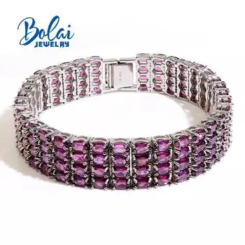 Классический роскошный натуральный родолит, роскошный дизайн, большой браслет из стерлингового серебра 925 пробы, модный подарок на годовщину, вечеринку, помолвку length:17cm красный/фиолетовый