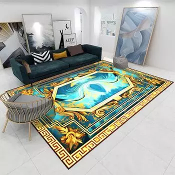 Классический роскошный стиль ковер для гостиной моющийся большой золотой ковер украшение для дома нескользящий коврик для входной двери легко чистить 60x90cm 23.6x35.4in