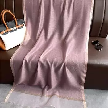 Классический шелковый и шерстяной однотонный шарф с золотой каймой на весну и осень, солнцезащитный и теплый шелковый шарф, универсальная и блестящая шелковая шаль 180*70cm