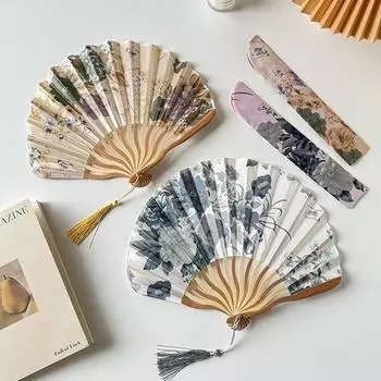 Классический шелковый складной веер в китайском стиле с кисточками складной веер старинный ручной веер свадьба Grey-Style A