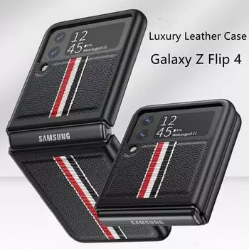 Классический складной деловой чехол в полоску для Samsung Galaxy Z Flip 4, чехол Zflip4, роскошный противоударный кожаный чехол для Samsung Z Flip 3 Samsung Z Flip 4 серый