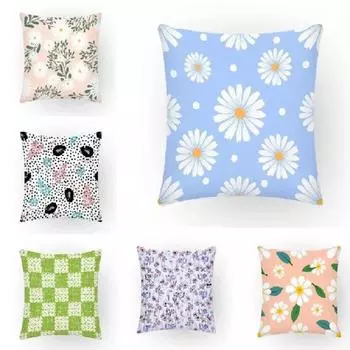 Классический современный свежий натуральный повседневный чехол для украшения дома, чехол для подушки в клетку с маргариткой и травой, чехол для подушки 40x40cm