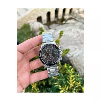 Классический стальной корпус, серебряный браслет, мужские наручные часы с черным циферблатом