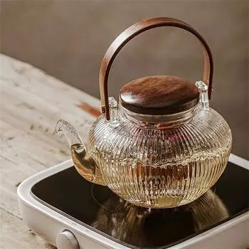 Классический стеклянный чайник большой емкости с деревянной ручкой, термостойкий стеклянный чайник с фильтром, набор для кипячения чая в стиле кунг-фу, цветочный чайник