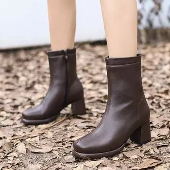 Классический стиль, большие размеры 46, 47, 48, зимние лаконичные ботильоны для женщин, на платформе, на высоком каблуке, на молнии, ботильоны, женские 6
