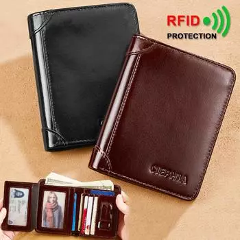 Классический стиль кошелек из натуральной кожи Rfid кошельки для мужчин тонкий короткий многофункциональный тройной держатель для карт мужской кошелек зажим для денег чёрный
