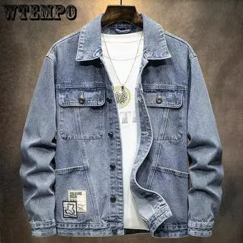 Классический стиль Мужская винтажная синяя джинсовая куртка весна и осень Новая эластичная повседневная джинсовая куртка Мужская брендовая одежда M