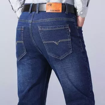 Классический стиль зимние мужские теплые деловые джинсы модные повседневные джинсы стрейч хлопок толстый флис джинсовые брюки мужские брюки 28