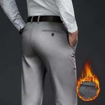 Классический стиль зимние теплые мужские деловые прямые повседневные брюки из эластичной ткани офисные брюки флисовые утепленные брюки 28