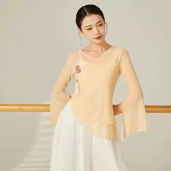 Классический танцевальный костюм из марли для боди-рифм для женского выступления, элегантный китайский стиль, базовый тренировочный костюм для танцев, женский топ 3XL синий