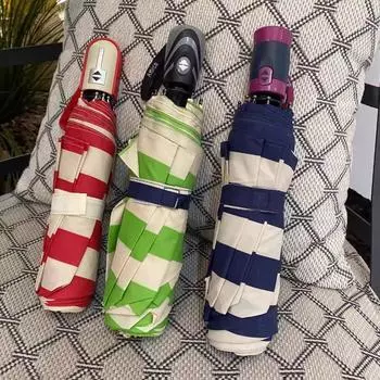 Классический темно-синий полосатый стиль полностью автоматический складной портативный ветрозащитный зонт унисекс для женщин