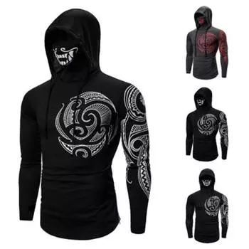 Классический тренд, модная повседневная футболка с длинным рукавом, мужская свободная футболка с капюшоном и принтом, свитера L чёрный