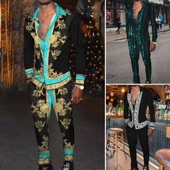 Классический трендовый мужской костюм из 2 шт./компл., костюм с цифровым принтом, красочные, цветные, полная длина, брюки, куртка, мужская рубашка, комплект брюк 2XL чёрный