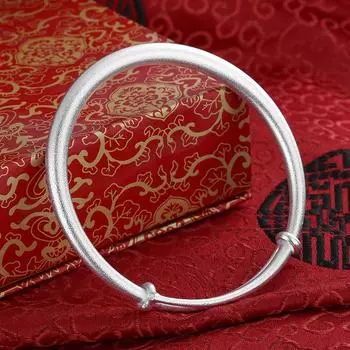 Классический универсальный браслет S999 Foot Silver Ancient Method, открытый регулируемый браслет с простым кольцом для девочек в качестве простого подарка Adjustable size