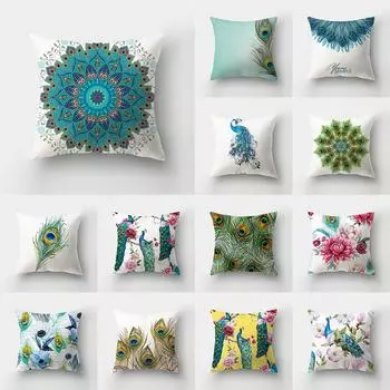 Классический узор с принтом павлиньих перьев для дома, гостиной, дивана, автомобиля, украшения спальни, подушка, наволочка 40X40CM