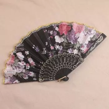 Классический веер с резьбой по одному цветку и складной веер One Size чёрный