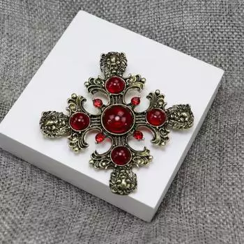 Классический винтажный крест львиная голова брошь ожерелье кулон двойного назначения модный старый значок унисекс одежда