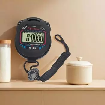 Классический водонепроницаемый цифровой профессиональный портативный ЖК-дисплей портативный спортивный секундомер таймер секундомер со струнным таймером кухонный таймер чёрный