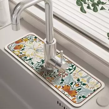 Классический впитывающий коврик для крана Нескользящий коврик для слива раковины с защитой от плесени Диатомовая грязь Накладки на стол Умывальник Быстросохнущая подушка для кухни Mulan Tianya-green